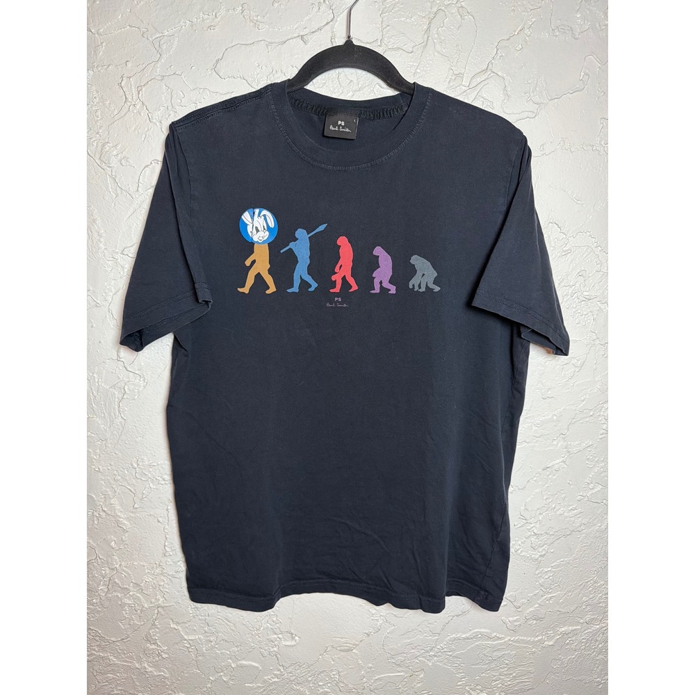 PS Paul Smith Mens Black Evolution Rabbit Graphic Organic Cotton T-Shirt Size L